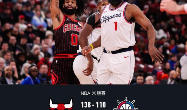 电竞比分-快船110-138不敌公牛结束6连胜，科比-怀特27分，哈登25中9